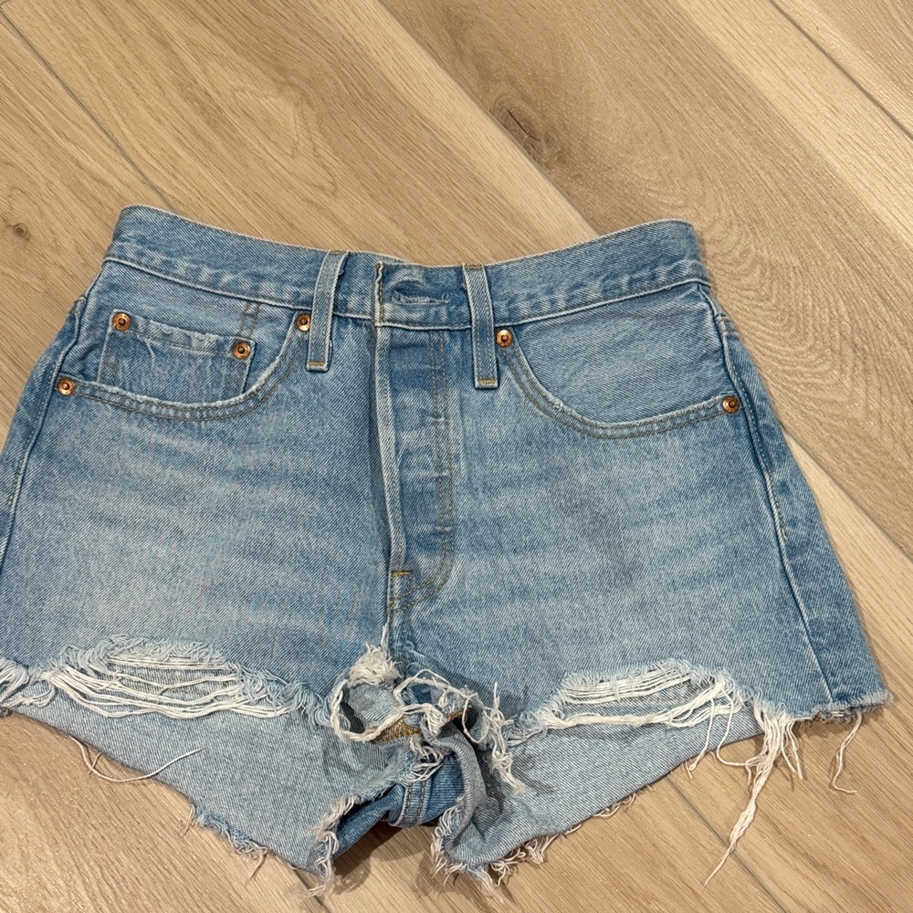 Levi's 501 Light Blue Distressed Jean Shorts
